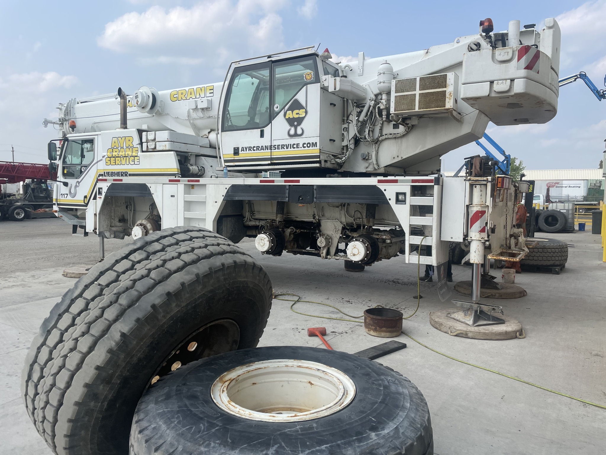 Heavy crane being serviced