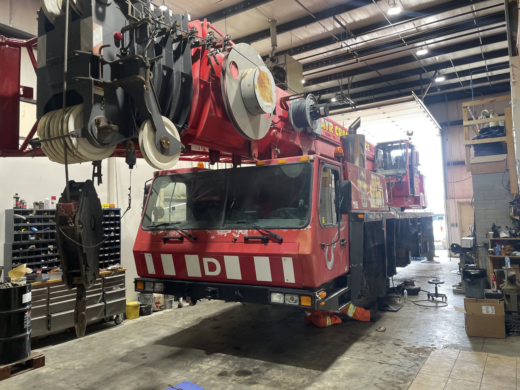 Heavy crane inside a repair workshop