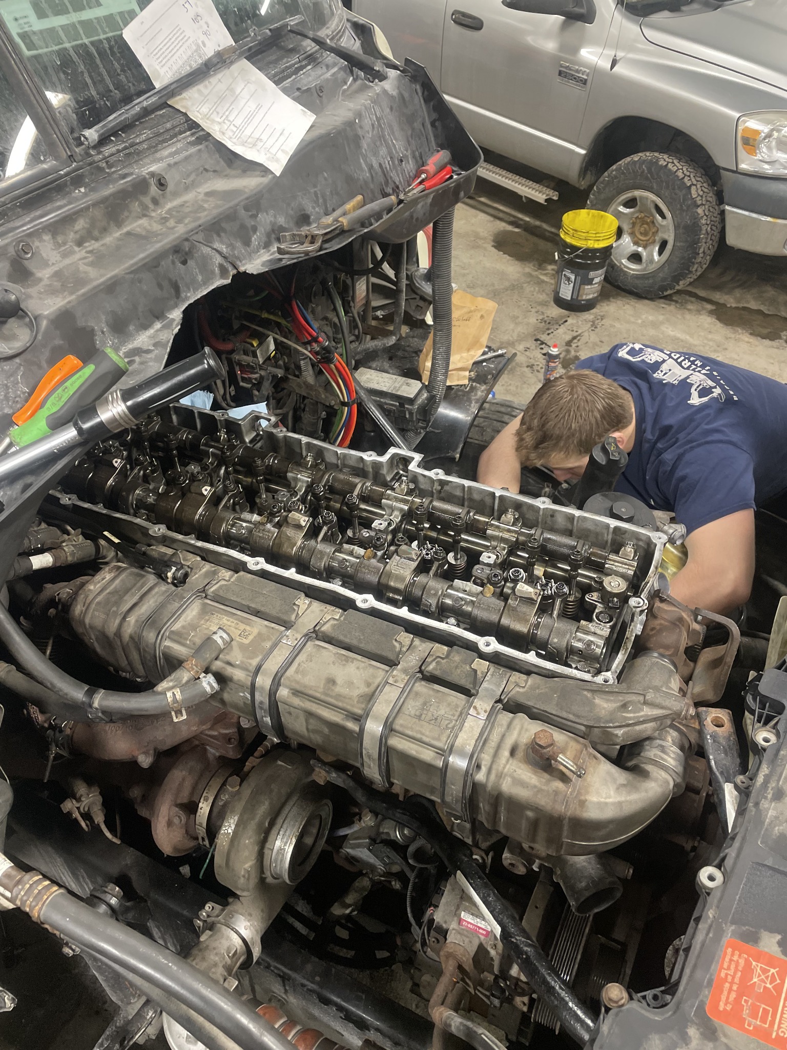 Diesel engine under repair